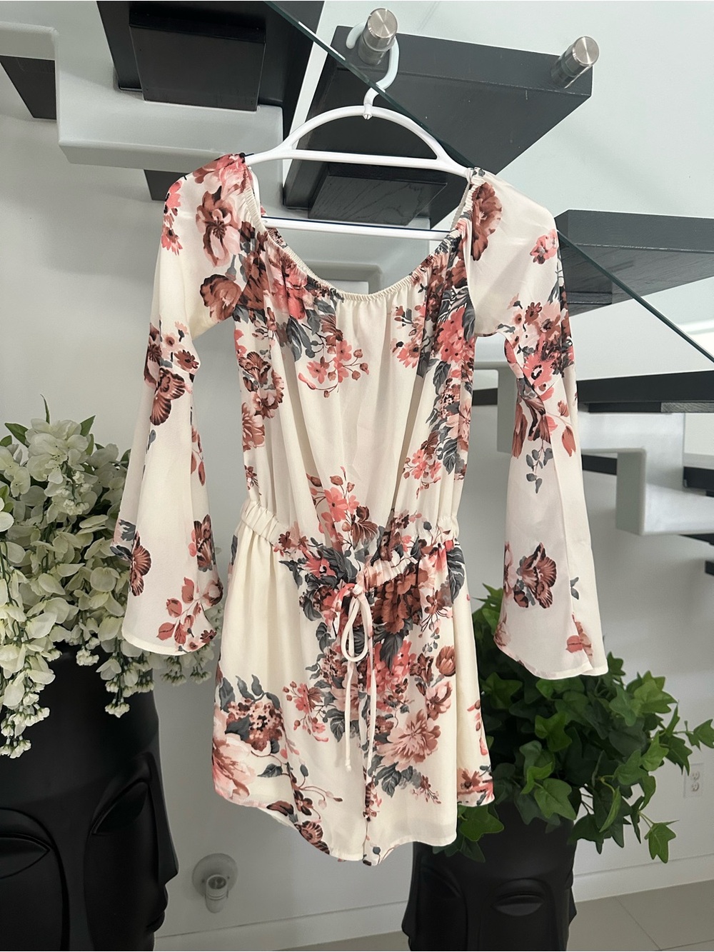 Pink Owl Cream Romper with Pink Floral Print